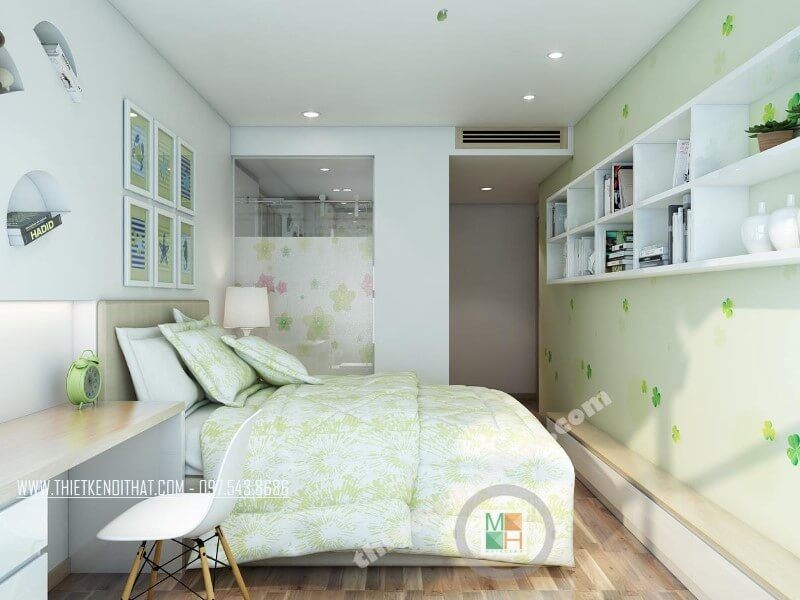 Tạo nên một không gian phòng ngủ cho bé với tông màu xanh nhạt sẽ giúp không gian trở nên thoáng và tươi mới hơn.